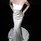 Simple Mermaid Spaghetti Straps White Satin Open Back Long Wedding Dress SH5957