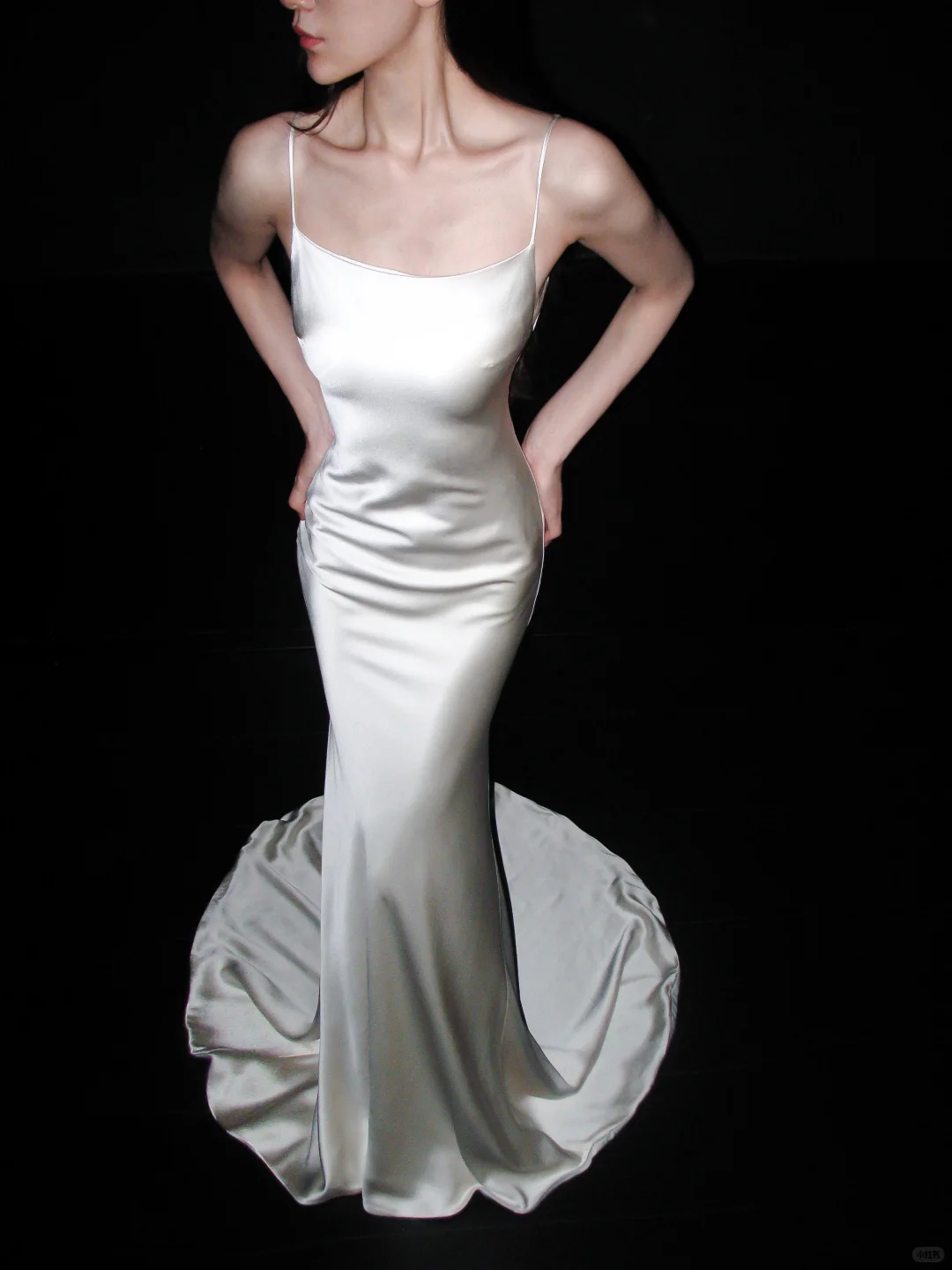 Simple Mermaid Spaghetti Straps White Satin Open Back Long Wedding Dress SH5957