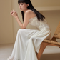 Simple A Line Spaghetti Strap Light Apricot Lace Chiffon Party Dress Outfits SH4728