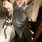Grey Mermaid Spaghetti Straps Simple Satin Long Prom Dress Party Dress SH5019