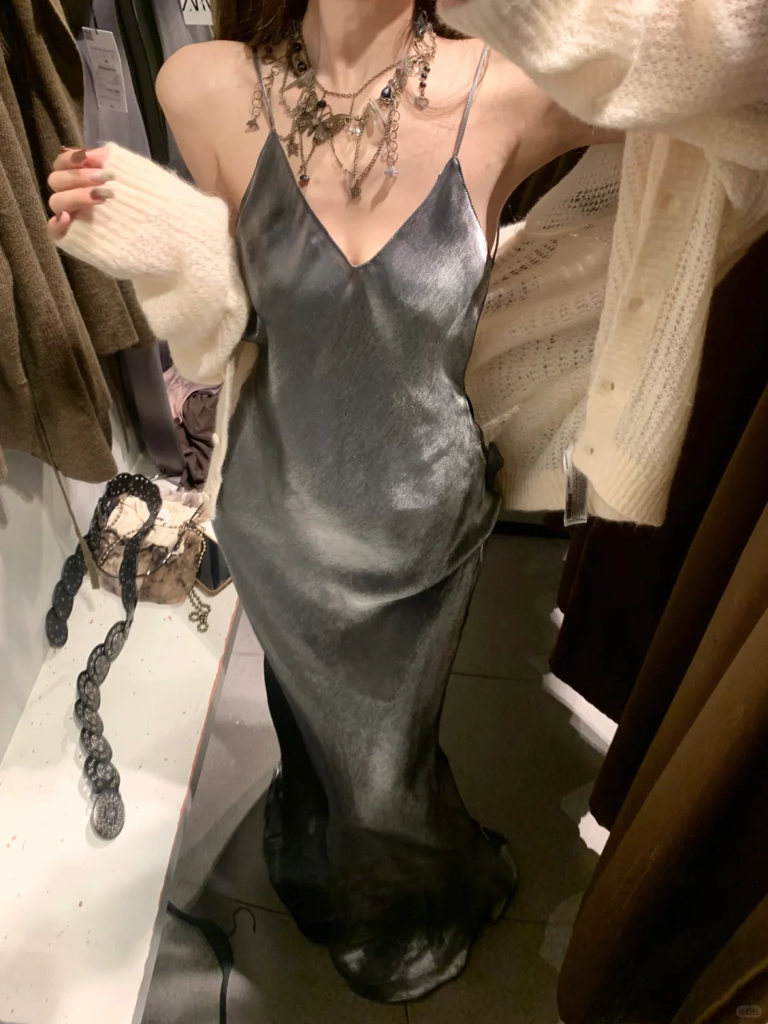 Grey Mermaid Spaghetti Straps Simple Satin Long Prom Dress Party Dress SH5019