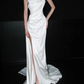 Pretty White Exquisite Beaded Sheath Strapless Satin Slit Long Wedding Dress SH6627
