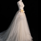 Gentle A Line One Shoulder Flower Tulle Long Party Dress Evening Dress SH2813