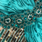 Vintage Luxurious Blue Mermaid Halter Sequin Satin Prom Dress Party Evening Dress SH5896