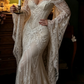 Vintage Charming Mermaid Long Sleeve White Lace Long Wedding Dress SH7092