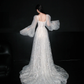 Dreamy Ball Gown Long Sleeve Sequin White Tulle Long Wedding Dress SH6621