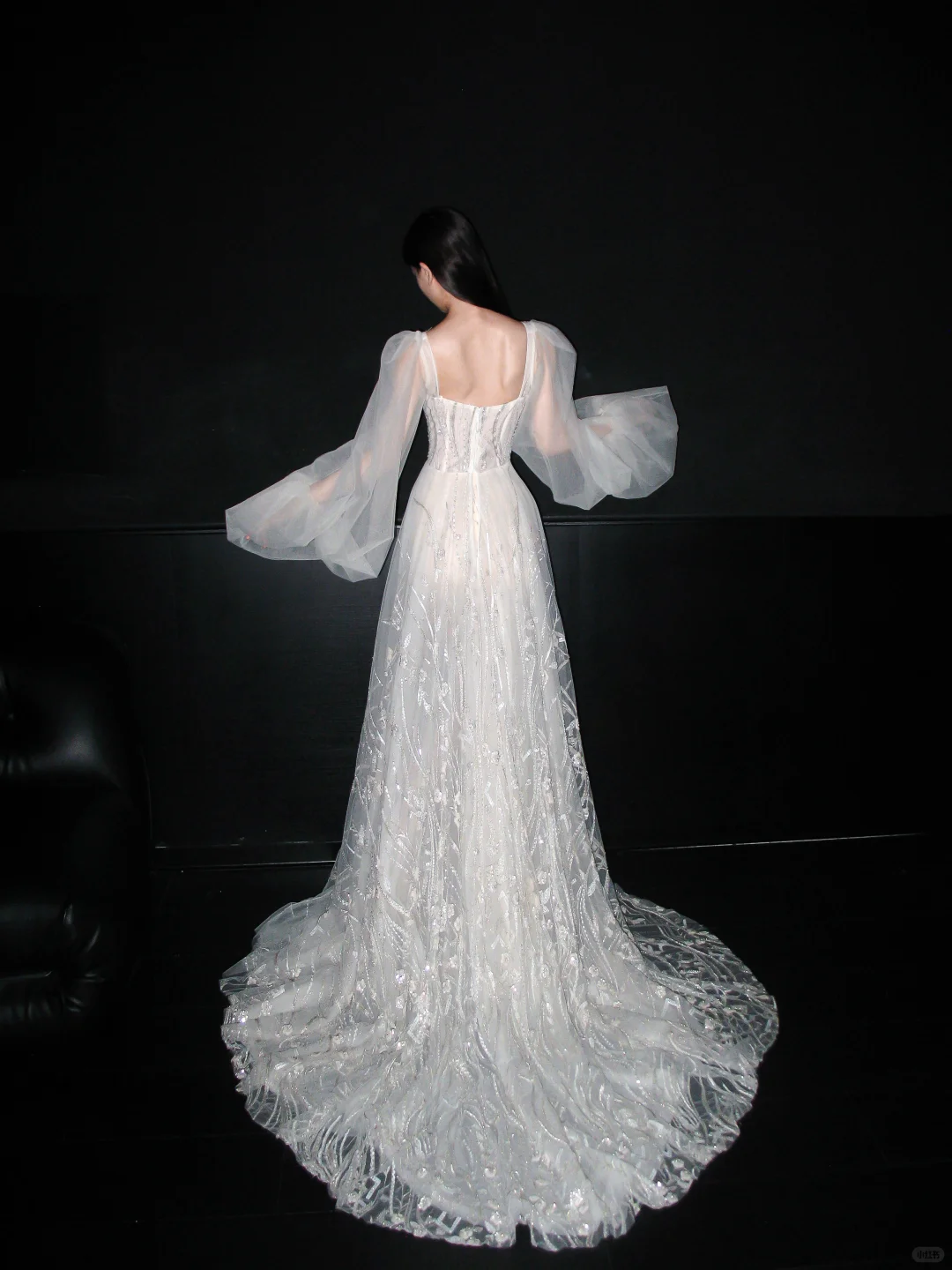 Dreamy Ball Gown Long Sleeve Sequin White Tulle Long Wedding Dress SH6621