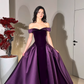Elegant Purple A Line Off the Shoulder Velvet Satin Long Prom Dress Evening Dress SH6746