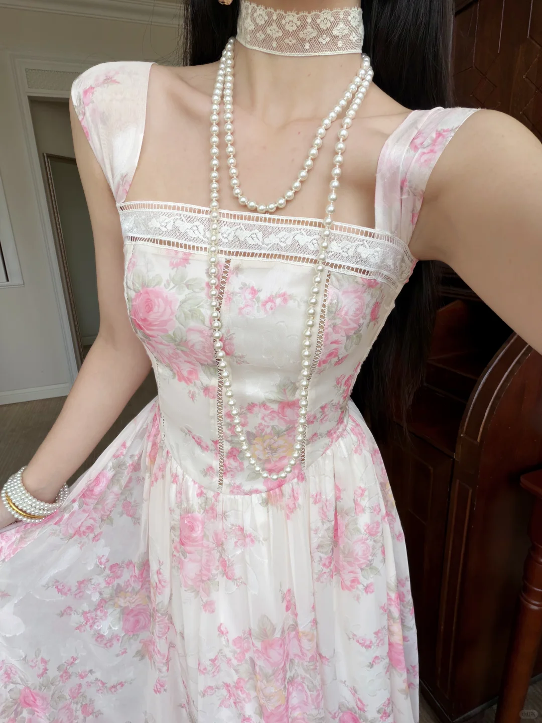 Sweety Pink Print Floral A Line Straps Chiffon Prom Dress Evening Dress SH6766