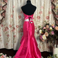 Vintage Pink Mermaid Sweetheart Neck Bow Satin Long Sweep Prom Dress Evening Dress SH3702