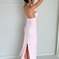 Elegant Sheath Spaghetti Strap Light Pink Satin Long Prom Dress Evening Dress SH2302