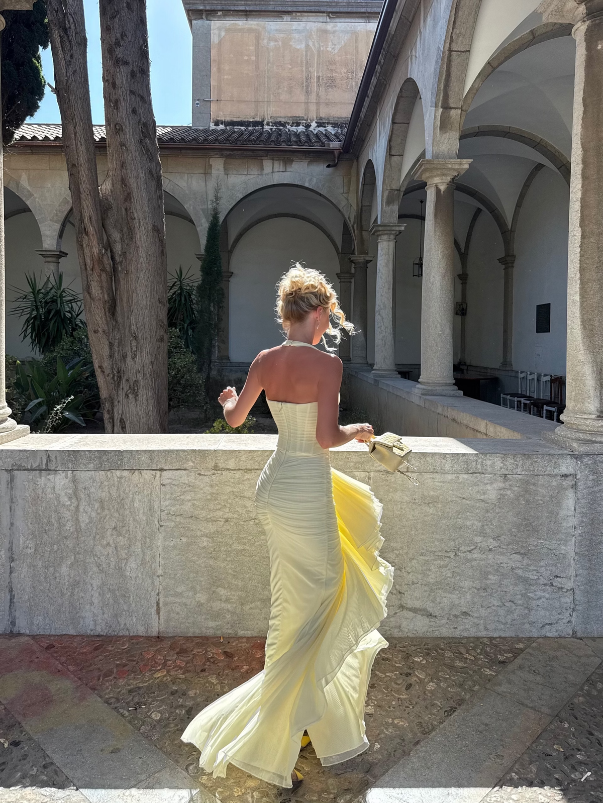 Light Yellow Mermaid Halter Corset Chiffon Long Prom Dress Evening Dress SH8567