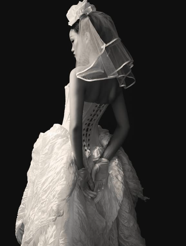Unique A Line Strapless Corset White Satin Wedding Dress SH4527