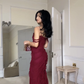 Sexy Burgundy Ruffles Chiffon Slit Prom Dress Mermaid Evening Dress SH1382