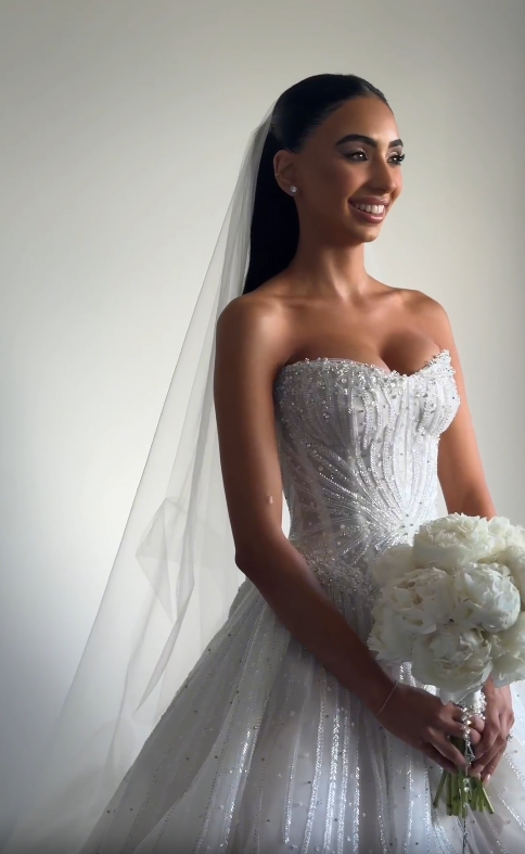 White Ball Gown Strapless Beaded Sequin Tulle Long Sweep Prom Dress Wedding Dress SH4772