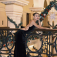 Black Mermaid Velvet Open Back Long Prom Dress Wedding Guest Dress SH4386