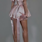 Amazing Pink Satin Square Neck Puff Sleeves Slim Short Prom Dress with Ruffles SH7515