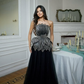 Charming Black A Line Strapless Layered Sequin Tulle Prom Dress Evening Dress SH6435