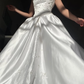 Simple Elegant A Line Straps Beaded White Satin Wedding Dress Prom Dress SH5937