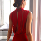 Elegant Sheath Round Neck Red Satin Open Back Prom Dress Evening Dress SH2356