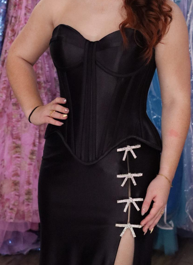 Sexy Black Sheath Sweetheart Neck Corset Satin Slit Long Prom Dress Evening Dress SH7245
