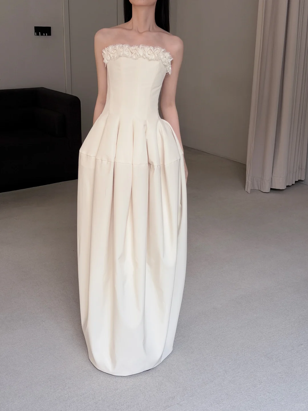 Stunning A Line Strapless Light Ivory Satin Long Prom Dress Evening Dress Wedding Dress SH7706