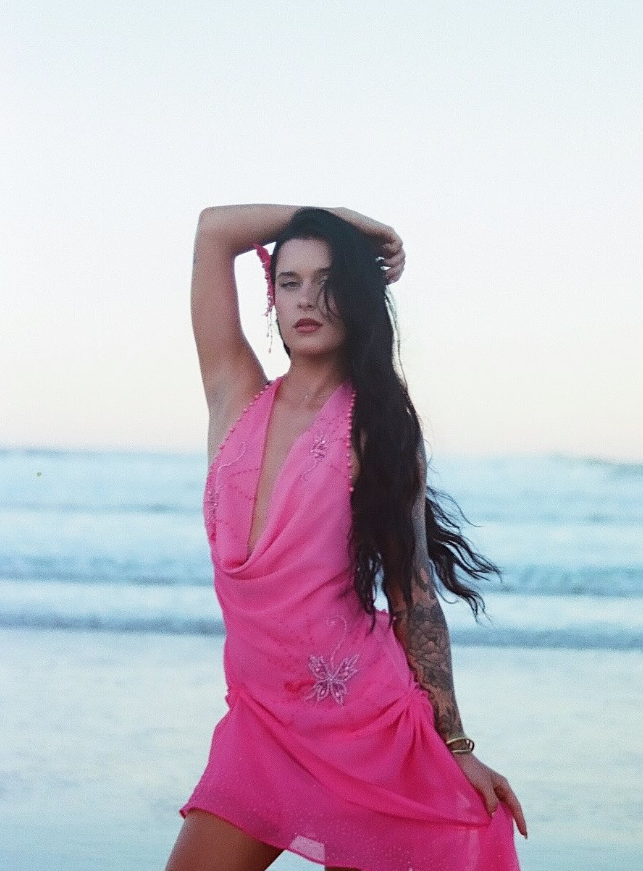 Sexy Pink Sheath Halter Pleated Beaded Chiffon Vacation Dress Outfits SH3893