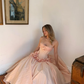 Light Pink Princess A Line Strapless 3D Flower Satin Long Prom Dress Evening Dress SH6060