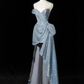 Shiny A Line Strapless Blue Sequin Short Long Sweep Party Dress Evening Dress SH3379