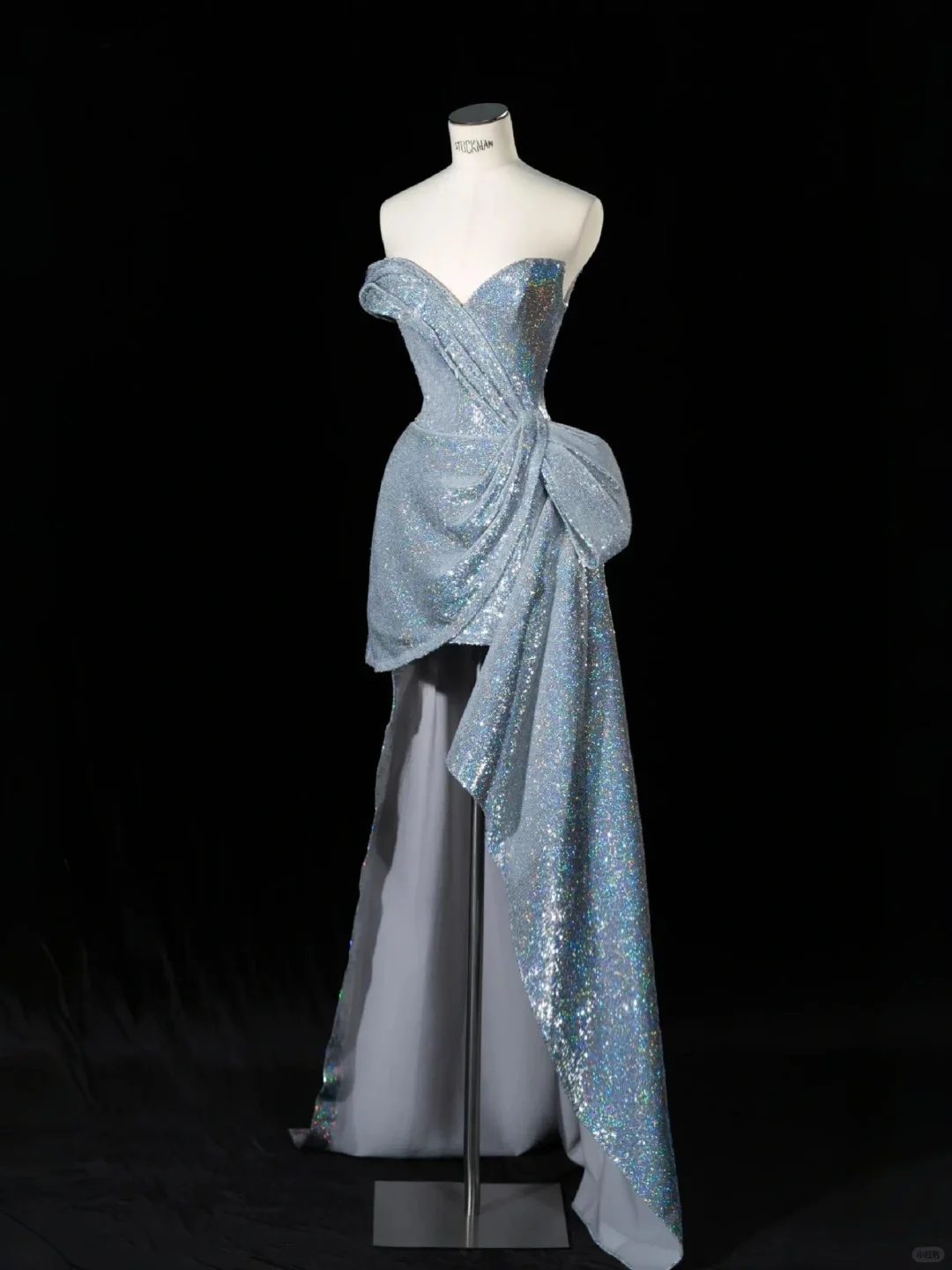 Shiny A Line Strapless Blue Sequin Short Long Sweep Party Dress Evening Dress SH3379