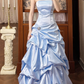 Blue Vintage Ball Gown Strapless Layered Satin Long Prom Dress 16th Birthday Dress SH5203