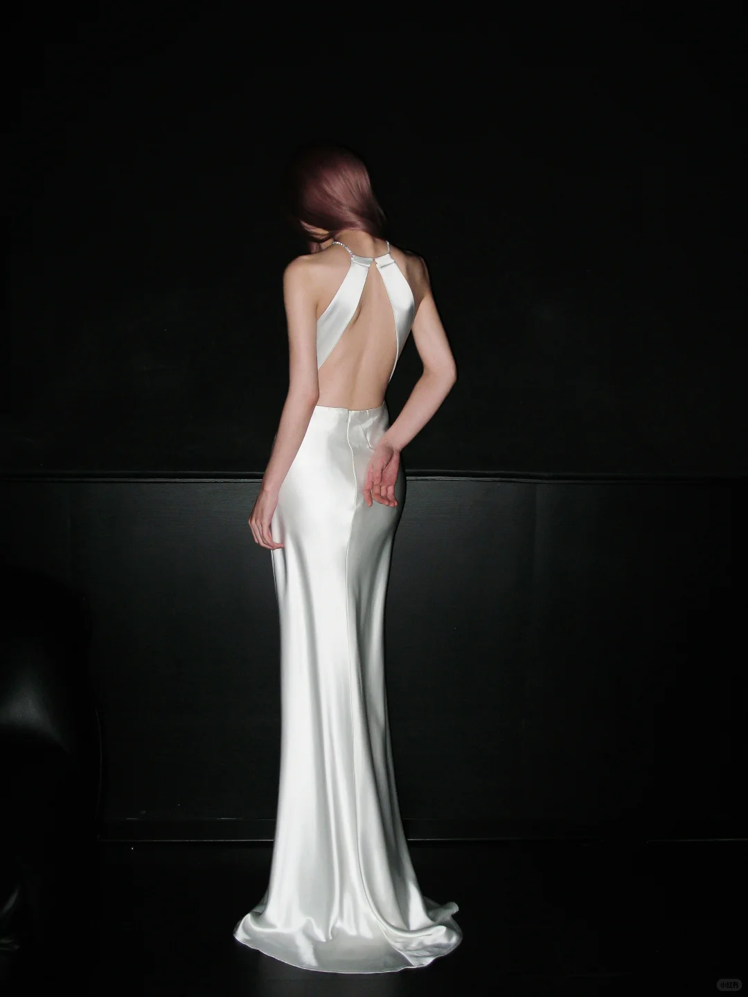 Pretty A Line Halter Bow White Satin Open Back Long Wedding Dress SH4934