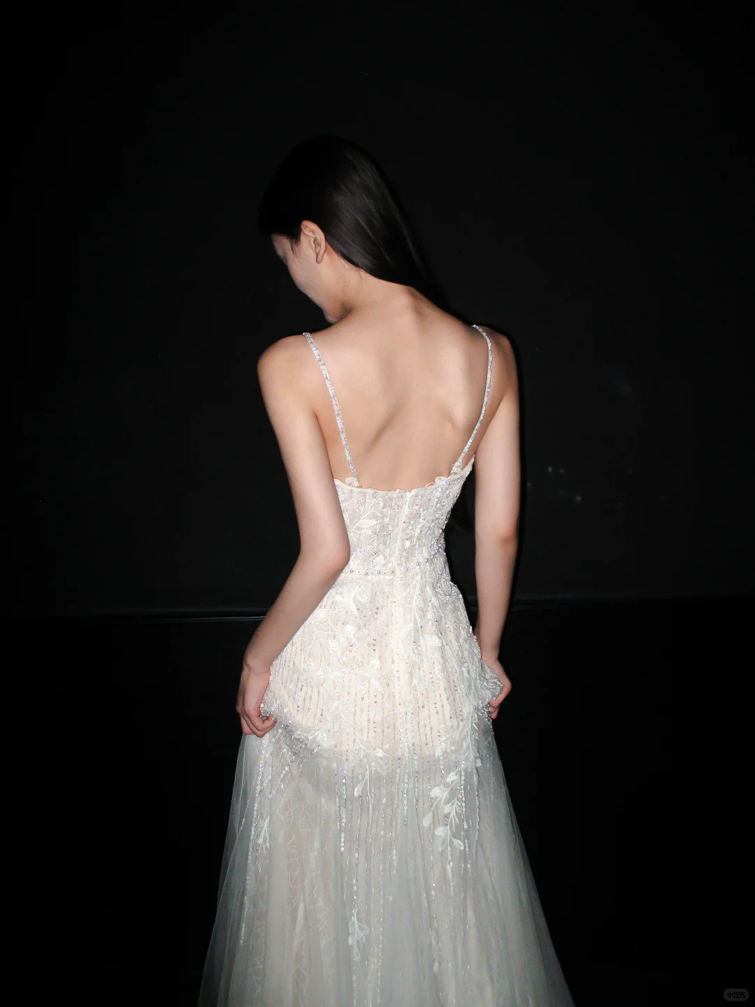 Fairy A Line Spaghetti Strap White Beaded Sequin Tulle Long Wedding Dress SH8916