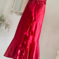 Vintage Red A Line Straps Ruffle Satin Prom Dress Wedding Guest Dress with Slit SH4553