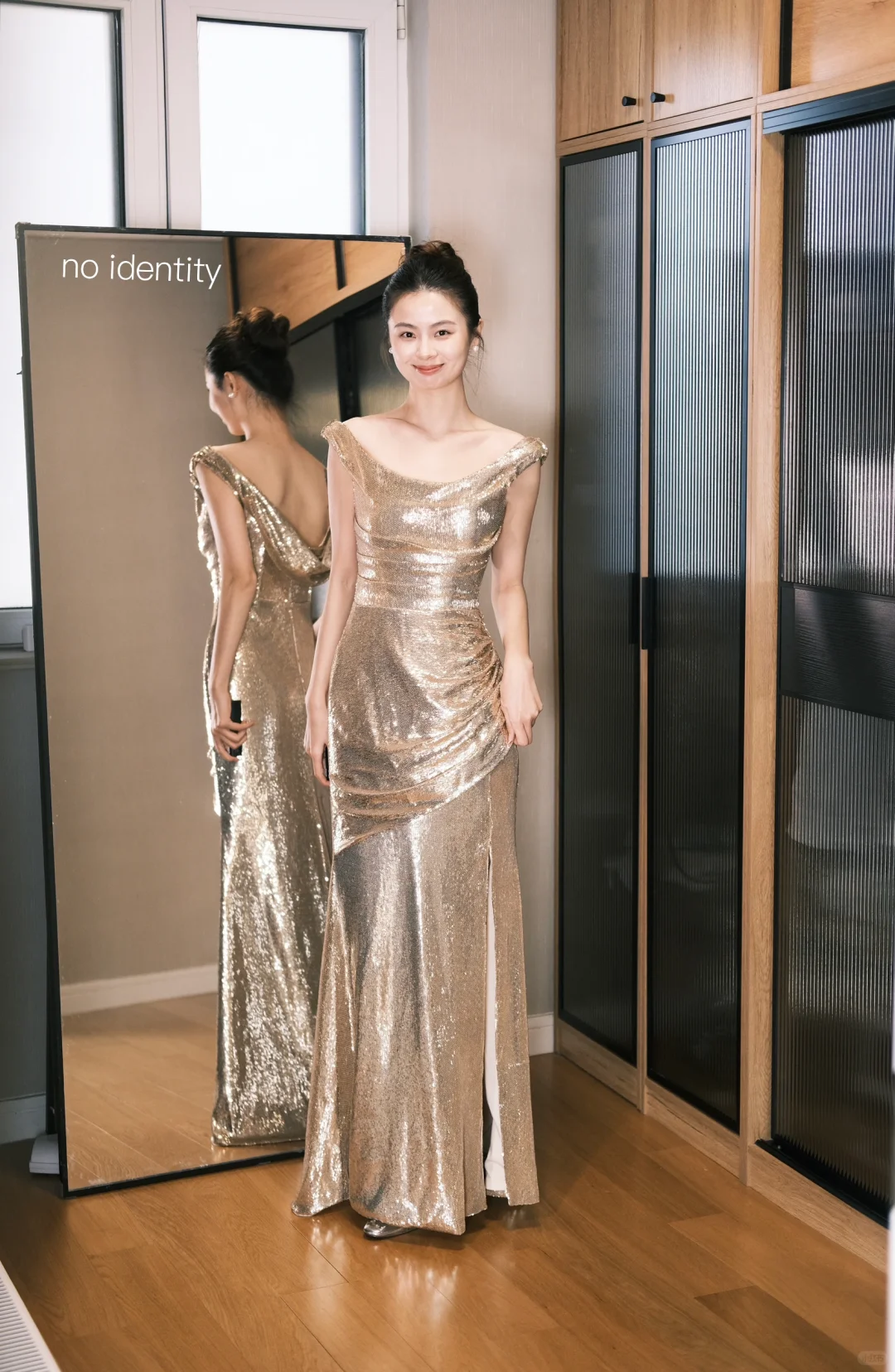 Shiny A Line Straps Golden Sequin Long Party Dress Wedding Guest Dress with Slit SH2929 Shiny A Line Straps Golden Sequin Long Party Dress Wedding Guest Dress with Slit SH2929