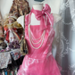 Pink Vintage A Line Straps Layered Organza Long Prom Dress SH5252