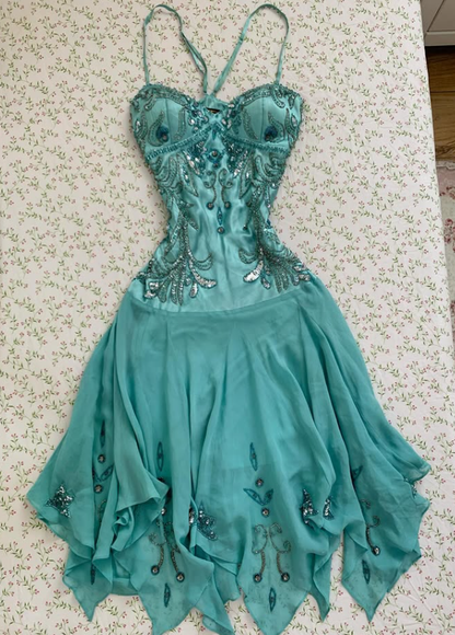 Vintage A Line Beaded Chiffon Satin Short Prom Dress Homecoming Dress SH7419