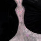 Stunning Pink Mermaid Strapless Exquisite Beaded Floral Tulle Prom Dress Evening Dress SH7170