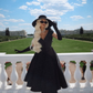Classical Black A Line V Neck Satin Long Prom Dress Evening Dress Party Dress SH3787