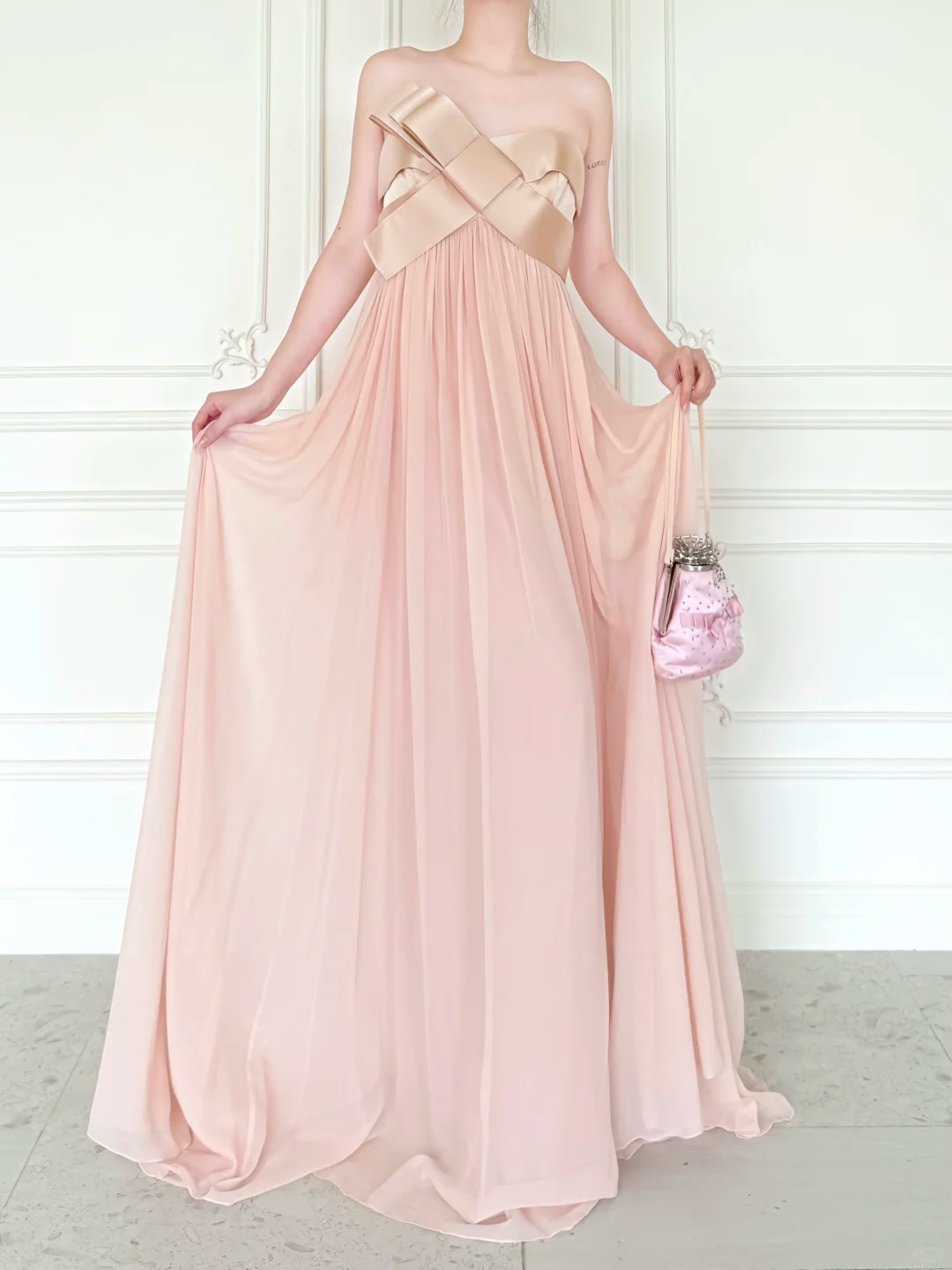 Sweety Light Pink A Line Strapless Chiffon Prom Dress Evening Dress SH6762