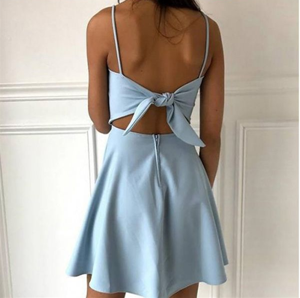 Light Blue Spagehtti Straps Mini Homecoming Dresses  SH572
