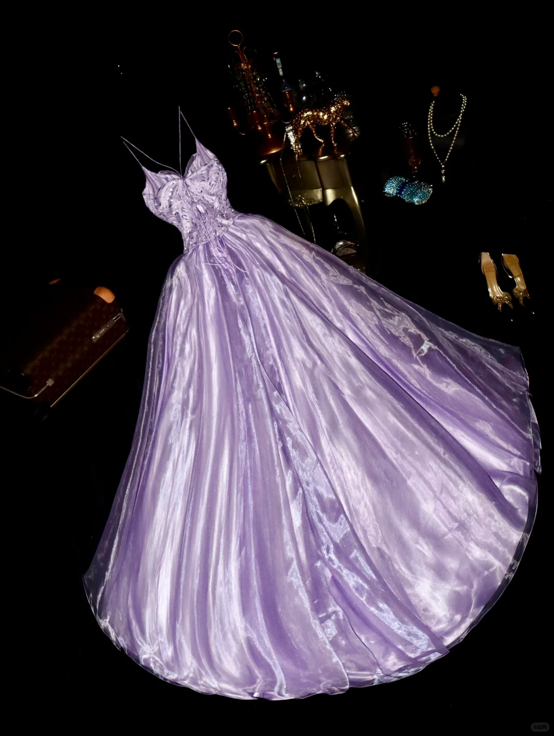 Purple GLamorous Ball Gown Straps Embroidery Organza Prom Dress SH5482