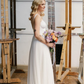 Flowy A Line Spaghetti Strap White Chiffon Wedding Dresses with Slit SH4702