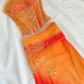 Two Piece Orange Ombre Appliques Lace Chiffon Prom Dress Evening Party Gowns SH3534