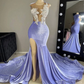 Gorgeous Sequin Applique Velvet Slit Mermaid Prom Dress  SH622