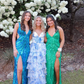 A Line Spaghetti Straps Tiered Chiffon Satin Long Prom Dress Evening Dress SH1931