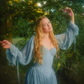 Ethereal Lake Blue A Line Long Sleeve Chiffon Prom Dress Evening Dress SH6694