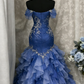 Blue Dreamy Mermaid Exquisite Beaded Layered Ruffle Tulle Prom Dress Evening Gown SH5422