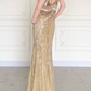 Shiny Gold Vintage A Line Straps Sequin Chiffon Long Prom Dress Wedding Guest Dress SH5507