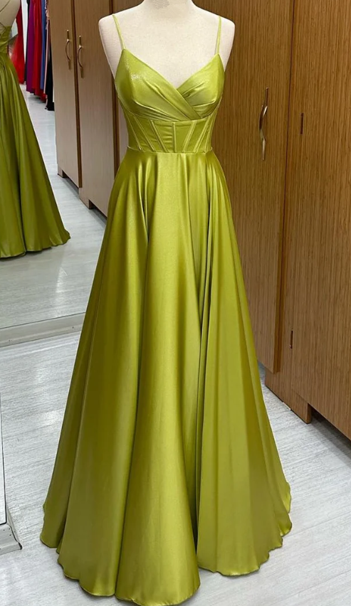 Olive Green Corset Satin Lace-Up A-Line Prom Dress Formal Party Evening Dress SH1532